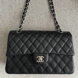 CHANEL Classic Medium Flap Bag Black Lambskin Nice.